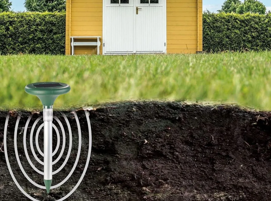 NEU 2in1 Solar Maulwurfschreck Schallwellen Leuchte für Vertreiben Tiere Garten