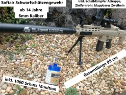 NEU Softair Airsoft Scharfschützen Gewehr Set + 1000 Schuss 6mm ab 14 Jahre