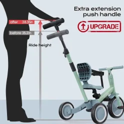 newyoo 5-in-1 Dreirad und Laufrad ab 1 Jahr mit Schubstange, Grün