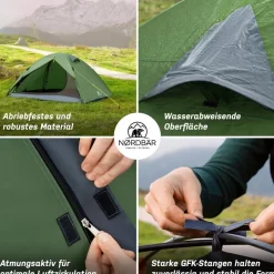 NORDBÄR® Zelt 3-4 Personen Zelt ultraleicht & wasserdicht