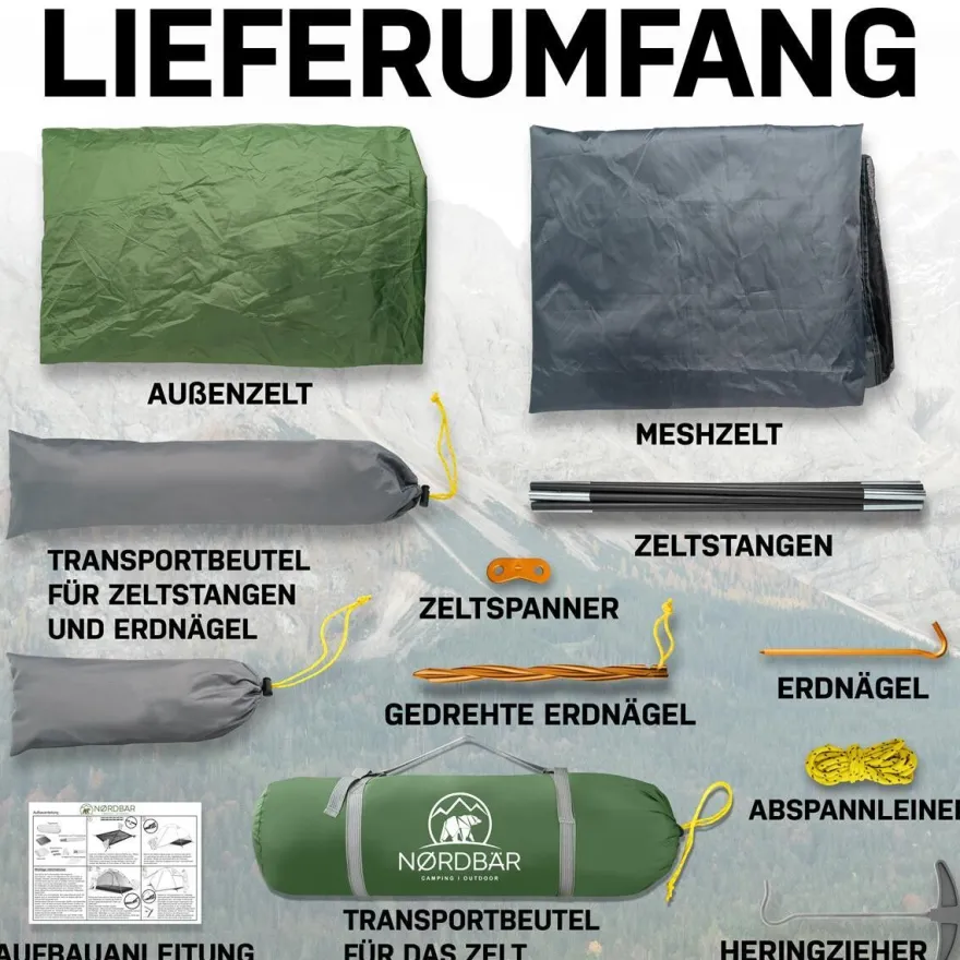NORDBÄR® Zelt 3-4 Personen Zelt ultraleicht & wasserdicht