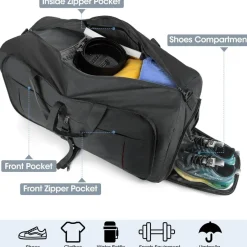NUBILY Faltbare Reisetasche Sporttasche 65L Damen Herren Schwarz