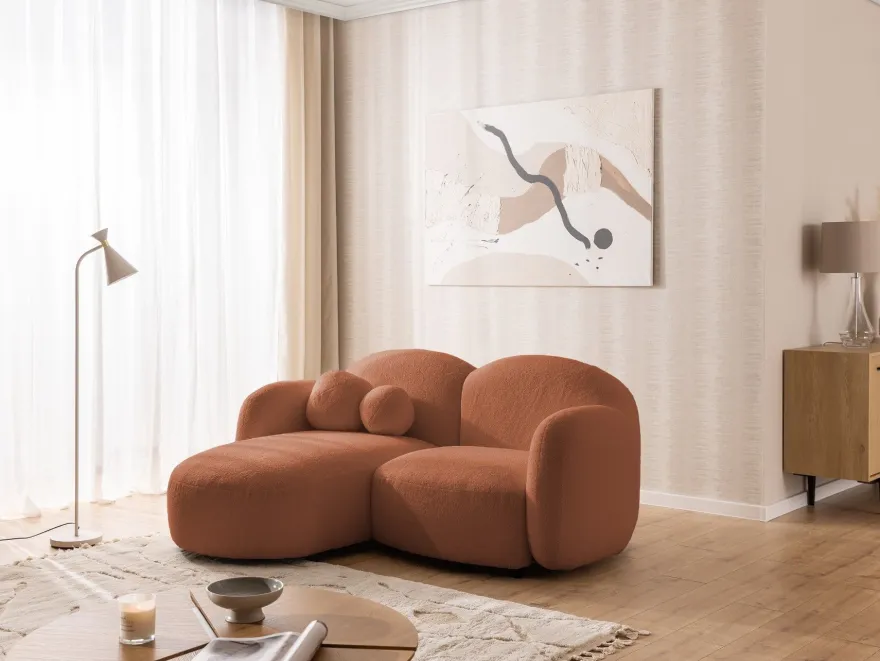 Nuvola - Moderne Ecksofa L-Form aus Bouclé-Stoff mit abgerundetem Design