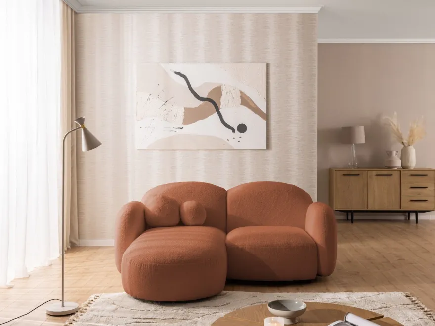 Nuvola - Moderne Ecksofa L-Form aus Bouclé-Stoff mit abgerundetem Design