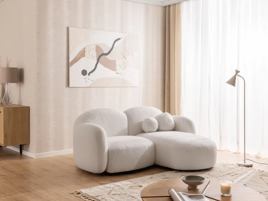 Nuvola - Moderne Ecksofa L-Form aus Bouclé-Stoff mit abgerundetem Design
