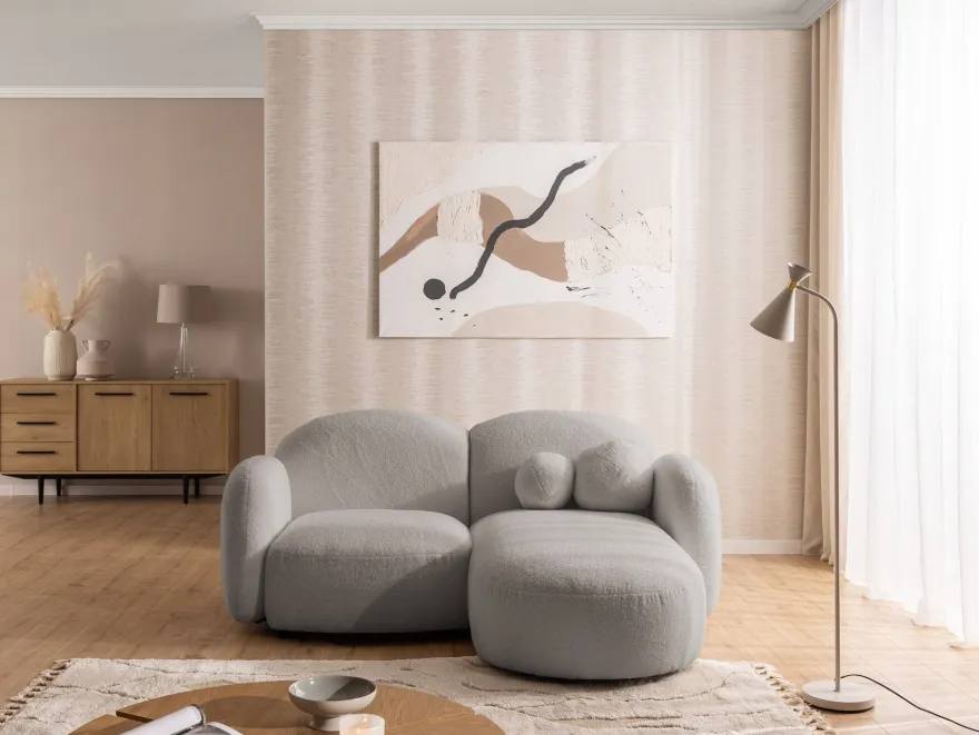 Nuvola - Moderne Ecksofa L-Form aus Bouclé-Stoff mit abgerundetem Design
