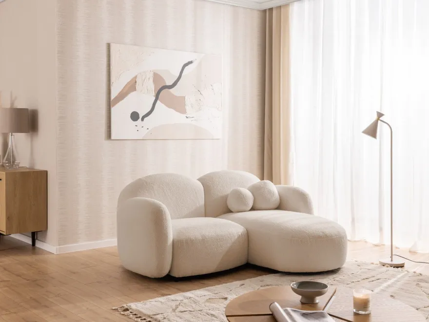 Nuvola - Moderne Ecksofa L-Form aus Bouclé-Stoff mit abgerundetem Design