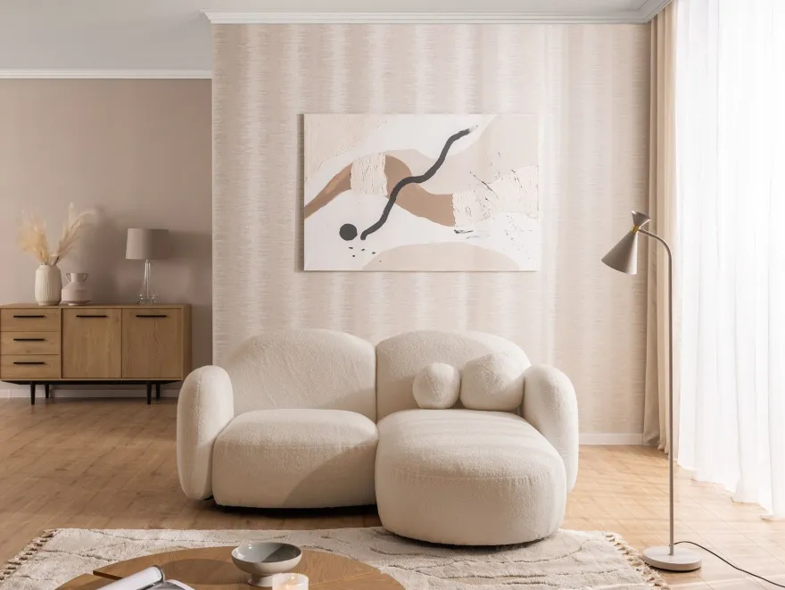 Nuvola - Moderne Ecksofa L-Form aus Bouclé-Stoff mit abgerundetem Design