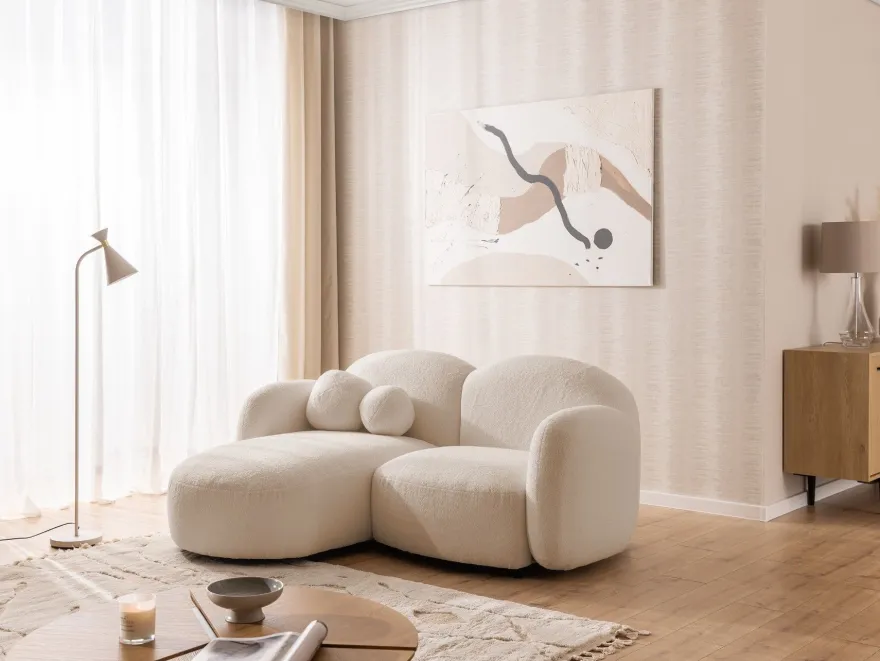 Nuvola - Moderne Ecksofa L-Form aus Bouclé-Stoff mit abgerundetem Design