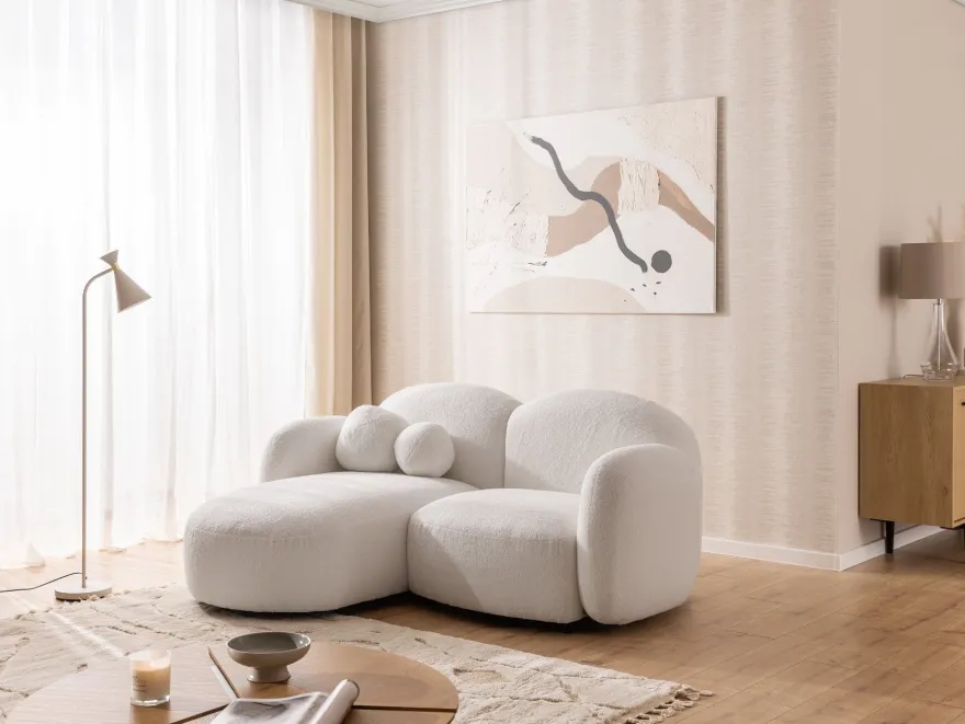 Nuvola - Moderne Ecksofa L-Form aus Bouclé-Stoff mit abgerundetem Design