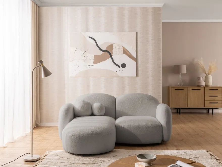 Nuvola - Moderne Ecksofa L-Form aus Bouclé-Stoff mit abgerundetem Design
