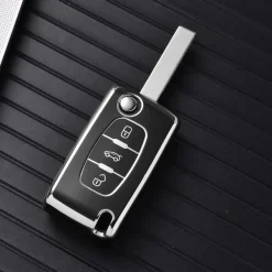 Oatsbasf Autoschlüssel Hülle für Peugeot & Citroen (3 Tasten, Silber