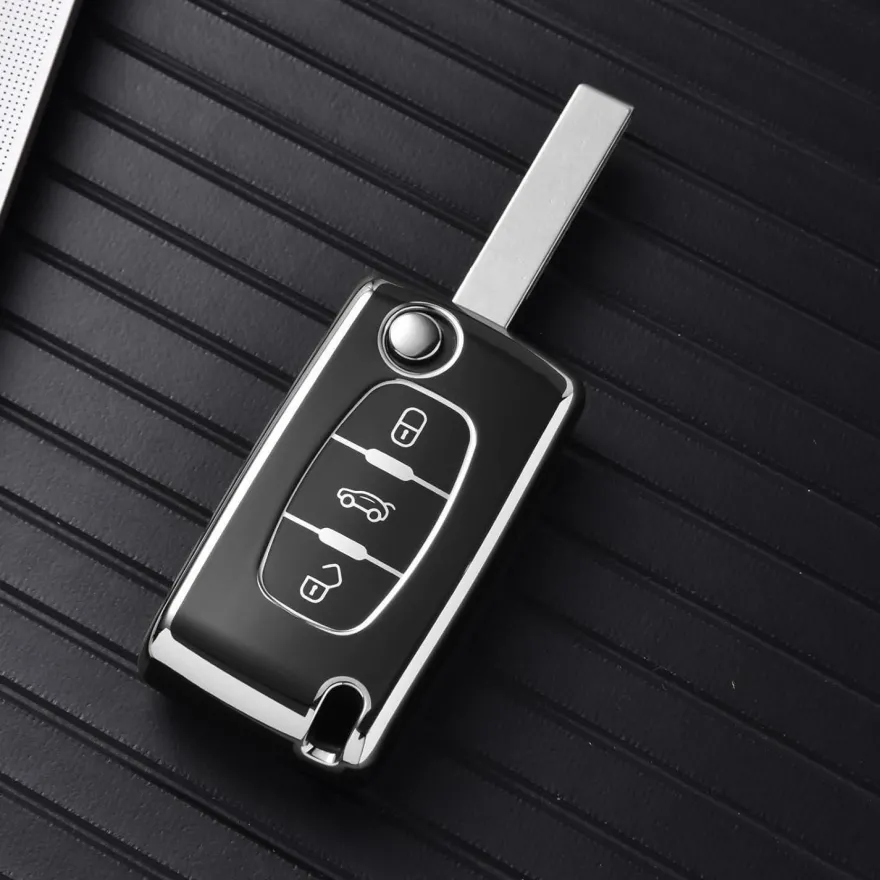 Oatsbasf Autoschlüssel Hülle für Peugeot & Citroen (3 Tasten, Silber
