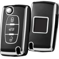 Oatsbasf Autoschlüssel Hülle für Peugeot & Citroen (3 Tasten, Silber