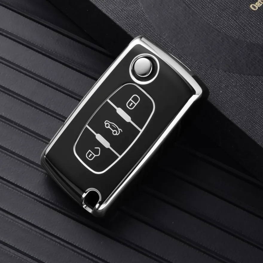 Oatsbasf Autoschlüssel Hülle für Peugeot & Citroen (3 Tasten, Silber