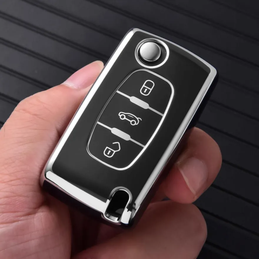 Oatsbasf Autoschlüssel Hülle für Peugeot & Citroen (3 Tasten, Silber