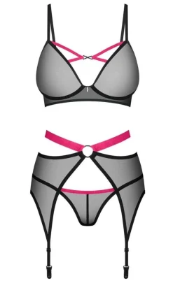 Obsessive 3-teiliges Straps-Set Novenes Schwarz/Pink