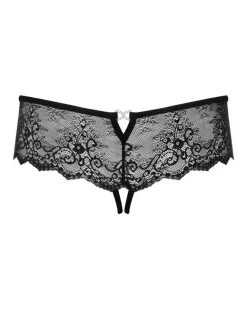 Obsessive Verführerische Spitzen-Panty mit offenem Schritt schwarz 2XL/3XL