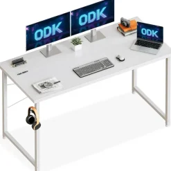 ODK Schreibtisch Weiß 120x50x74cm Computertisch Bürotisch mit Kopfhörer Halter