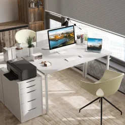 ODK Schreibtisch Weiß 120x50x74cm Computertisch Bürotisch mit Kopfhörer Halter