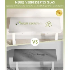 OffiGo Höhenverstellbarer Schreibtisch, 140x60 cm, Elektrisch mit Glasplatte