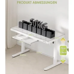 OffiGo Höhenverstellbarer Schreibtisch, 140x60 cm, Elektrisch mit Glasplatte