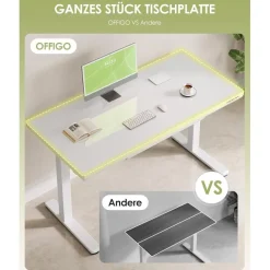 OffiGo Höhenverstellbarer Schreibtisch, 140x60 cm, Elektrisch mit Glasplatte