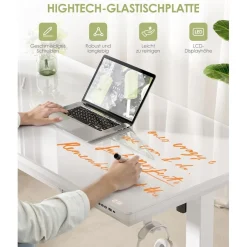 OffiGo Höhenverstellbarer Schreibtisch, 140x60 cm, Elektrisch mit Glasplatte