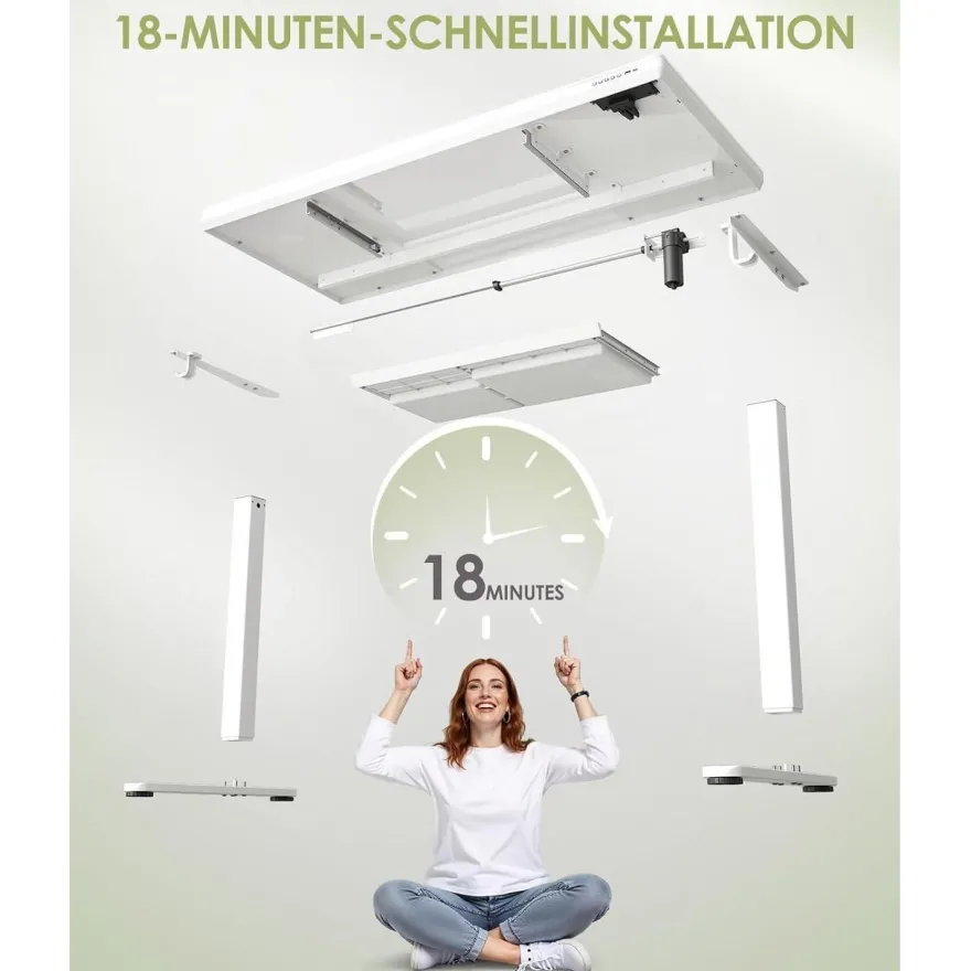 OffiGo Höhenverstellbarer Schreibtisch, 140x60 cm, Elektrisch mit Glasplatte