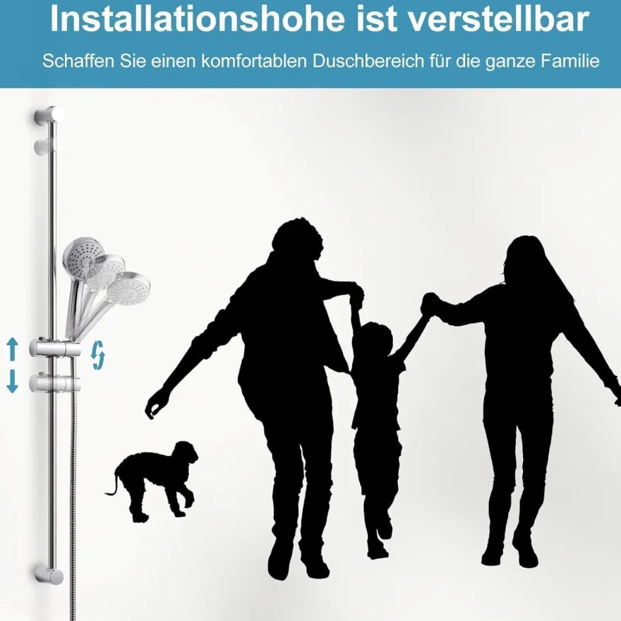 OFFO Duschset 60cm Duschstange mit 10cm Duschkopf, 3 Strahlarten, Verstellbare