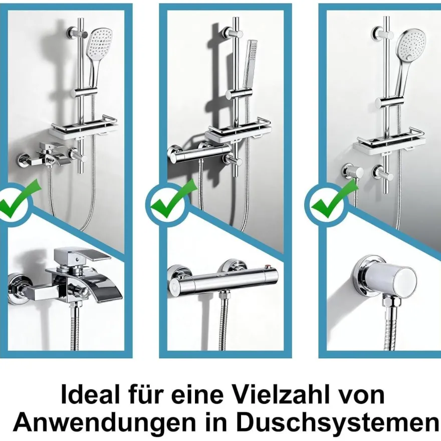 OFFO Duschset 60cm Duschstange mit 10cm Duschkopf, 3 Strahlarten, Verstellbare
