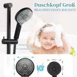 OFFO Duschset 70cm mit 6-Funktions-Handbrause, 1,6m Schlauch und verstellbarer