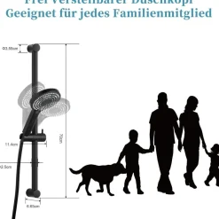 OFFO Duschset 70cm mit 6-Funktions-Handbrause, 1,6m Schlauch und verstellbarer