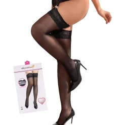 ohyeahlady Halterlose Strümpfe Damen Große Größen mit Spitze, 1 Paar, Schwarz