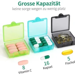 Opret 3 Stück Klein Tragbare Tablettenbox Tablettendose Vitamine Fischöl, chwarz
