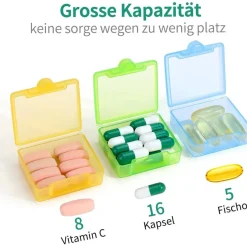Opret 3 Stück Tablettenbox Pillendose für Vitamine Fischöl Unterwegs