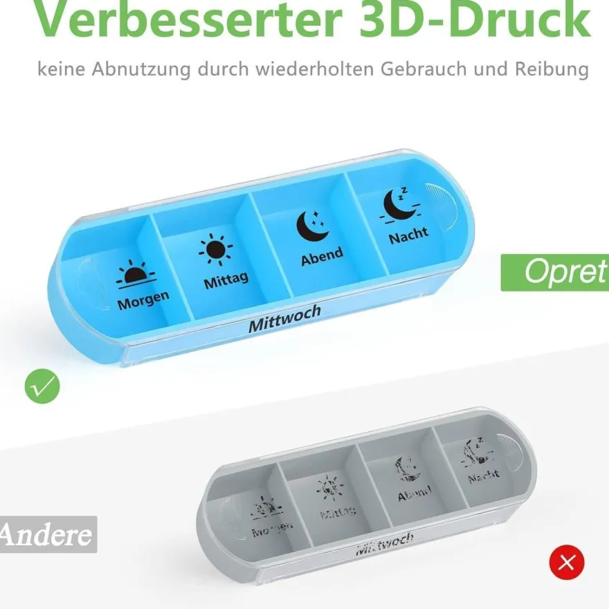 Opret Tablettenbox 7 Tage 4 Fächer Morgens Abends Nachts - BPA-frei