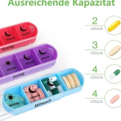 Opret Tablettenbox 7 Tage 4 Fächer Morgens Abends Nachts - BPA-frei
