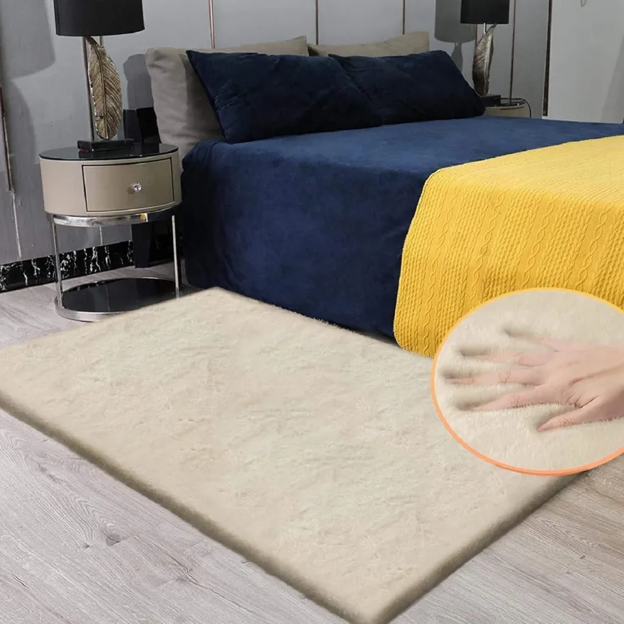 Orinova Flauschiger Kunstfell Teppich für Schlafzimmer & Wohnzimmer, 90x150 cm