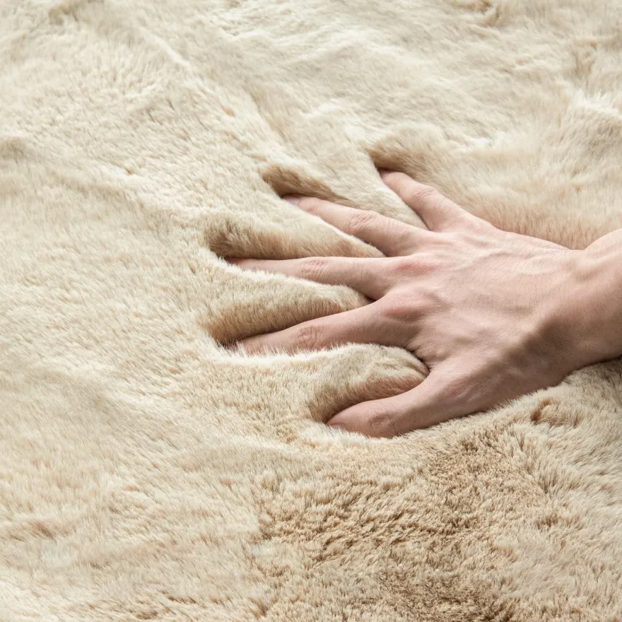 Orinova Kunstfell Teppich Beige 150x215 cm - Flauschig, Kuschelig, Waschbar für