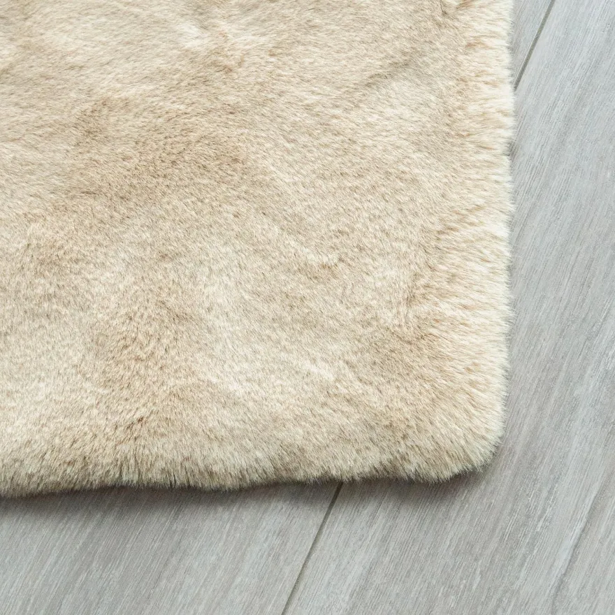 Orinova Kunstfell Teppich Beige 150x215 cm - Flauschig, Kuschelig, Waschbar für