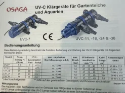 Osaga UVC 7,11,18, 24, 36, 55, 75 Watt Gerät Algenvernichter gegen grünes Wasser