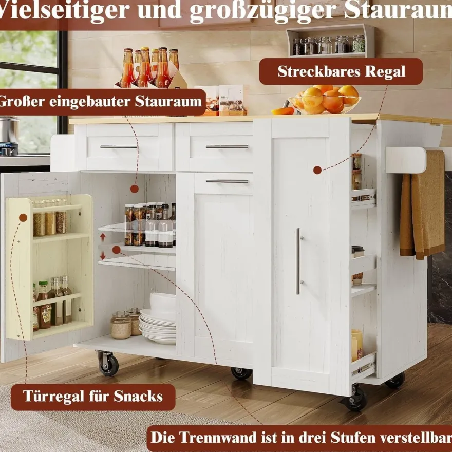 Oslghy Küchenwagen mit klappbarer Arbeitsplatte, Servierwagen mit Schubladen