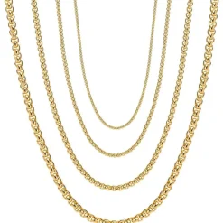 OSTAN Herren Damen Edelstahl Silber Box Kette Venetian Link Collier Halskette