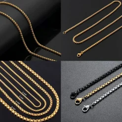 OSTAN Herren Damen Edelstahl Silber Box Kette Venetian Link Collier Halskette