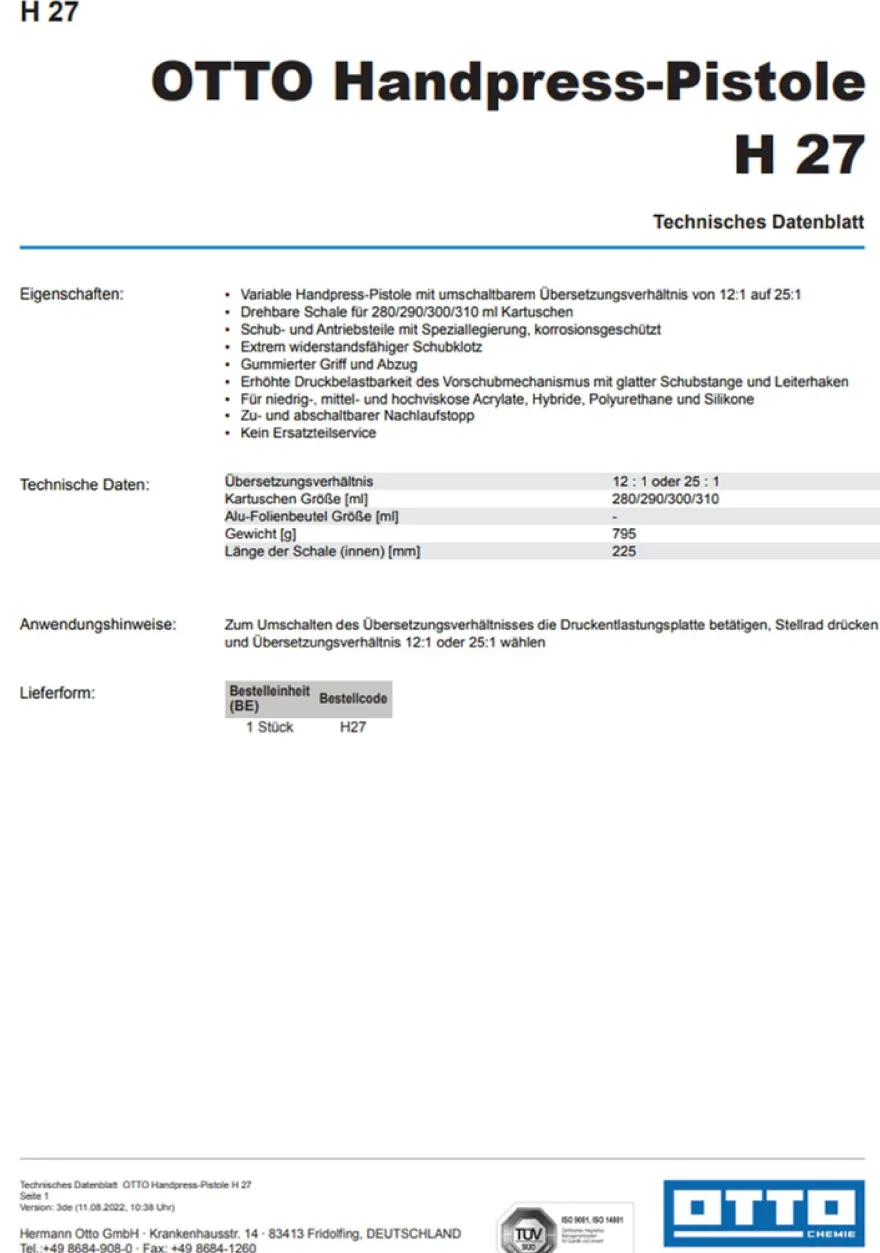 OTTO Kartuschenständer Silicon-Auspresspistole Kartuschenpresse Handpresspistole