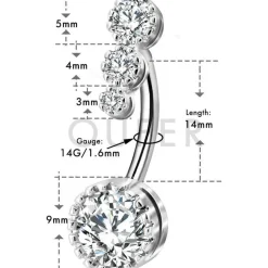 OUFER 14G Bauchnabelpiercing Silber 14mm, 316L Chirurgenstahl Barbell mit