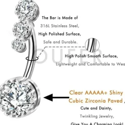 OUFER 14G Bauchnabelpiercing Silber 14mm, 316L Chirurgenstahl Barbell mit