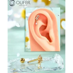 OUFER 16G Dangle Helix Conch Tragus Studs CZ Gold Silber Cartilage Earring