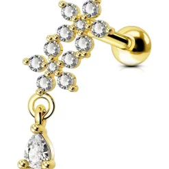 OUFER 16G Dangle Helix Conch Tragus Studs CZ Gold Silber Cartilage Earring